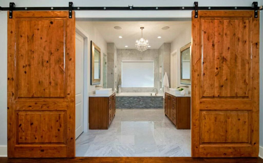 Double Barn Doors as a Bathroom Entrance
